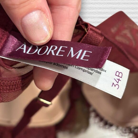 Adore Me Lace Bra & Panty Set Burgundy 34B Bra Medium Bottoms Women’s Lingerie - Picture 4 of 4